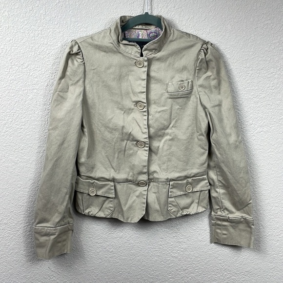 Marc Jacobs High Mock Neck Military Cargo Jacket Neutral Beige Khaki Sz 4 - Picture 1 of 12